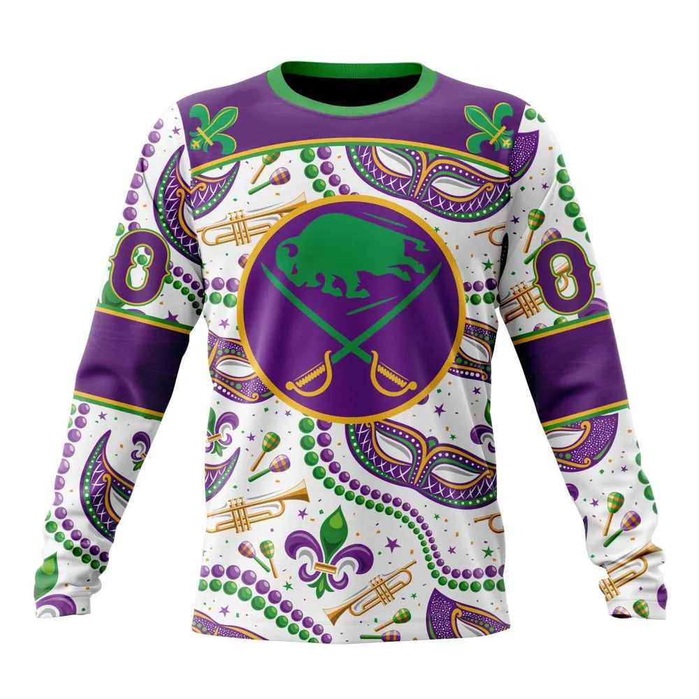 NHL Buffalo Sabres Special Mardi Gras Design St2401 Long Sleeved Sweatshirt 