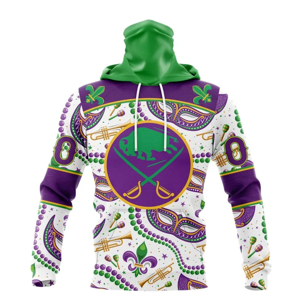 NHL Buffalo Sabres Special Mardi Gras Design St2401 Mask Hoodie