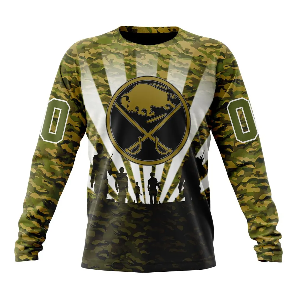 NHL Buffalo Sabres Special Military Camo Kits For Veterans Day And Rememberance Day St2201 Long Sleeved Sweatshirt 