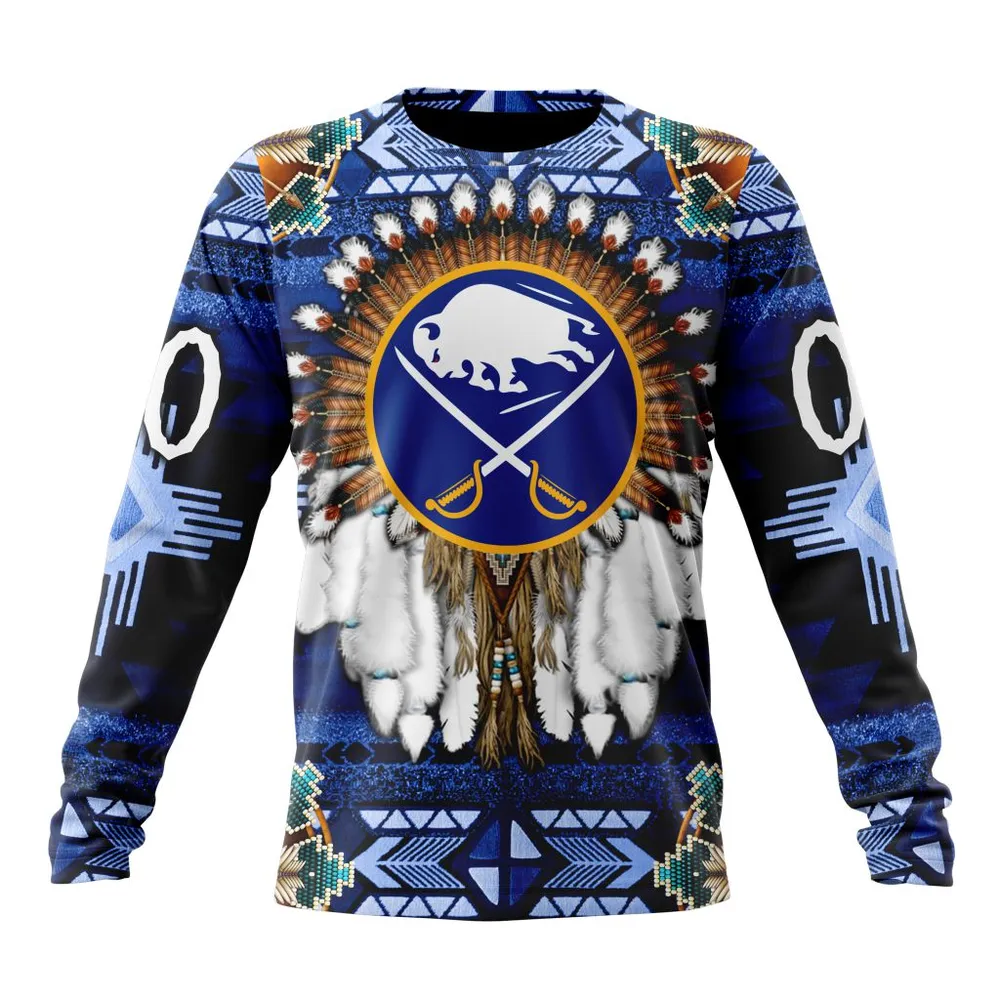 NHL Buffalo Sabres Special Native Costume Design St2202 Long Sleeved Sweatshirt 