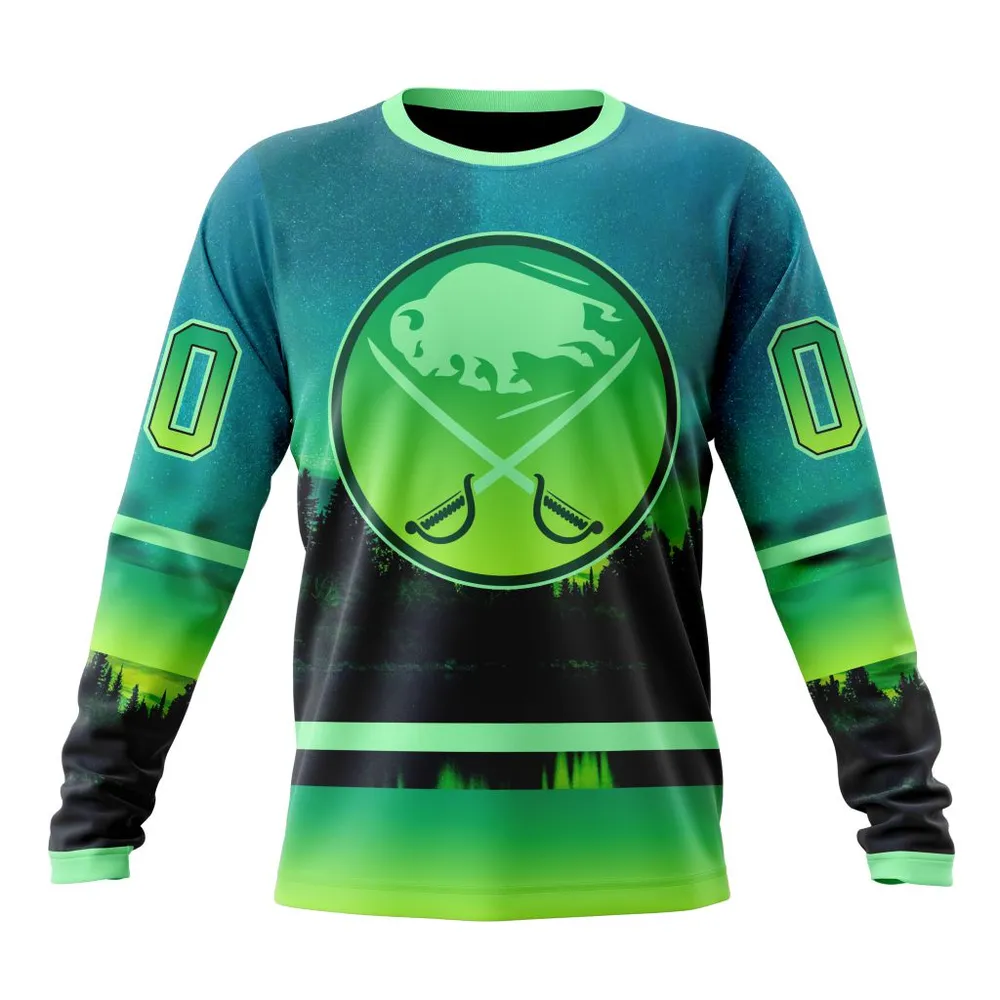 NHL Buffalo Sabres Special Northern Lights Design St2302 Long Sleeved Sweatshirt 