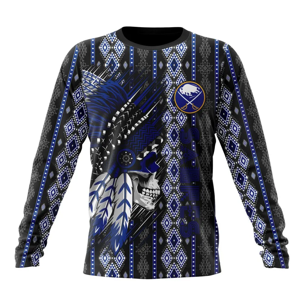 NHL Buffalo Sabres Special Skull Native Design St2301 Long Sleeved Sweatshirt 