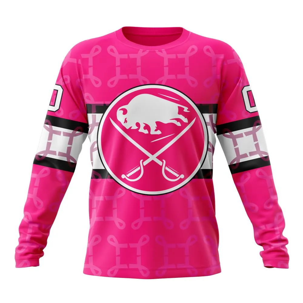 NHL Buffalo Sabres | Specialized Design I Pink I Can! In October We Wear Pink Breast Cancer Long Sleeved Sweatshirt 