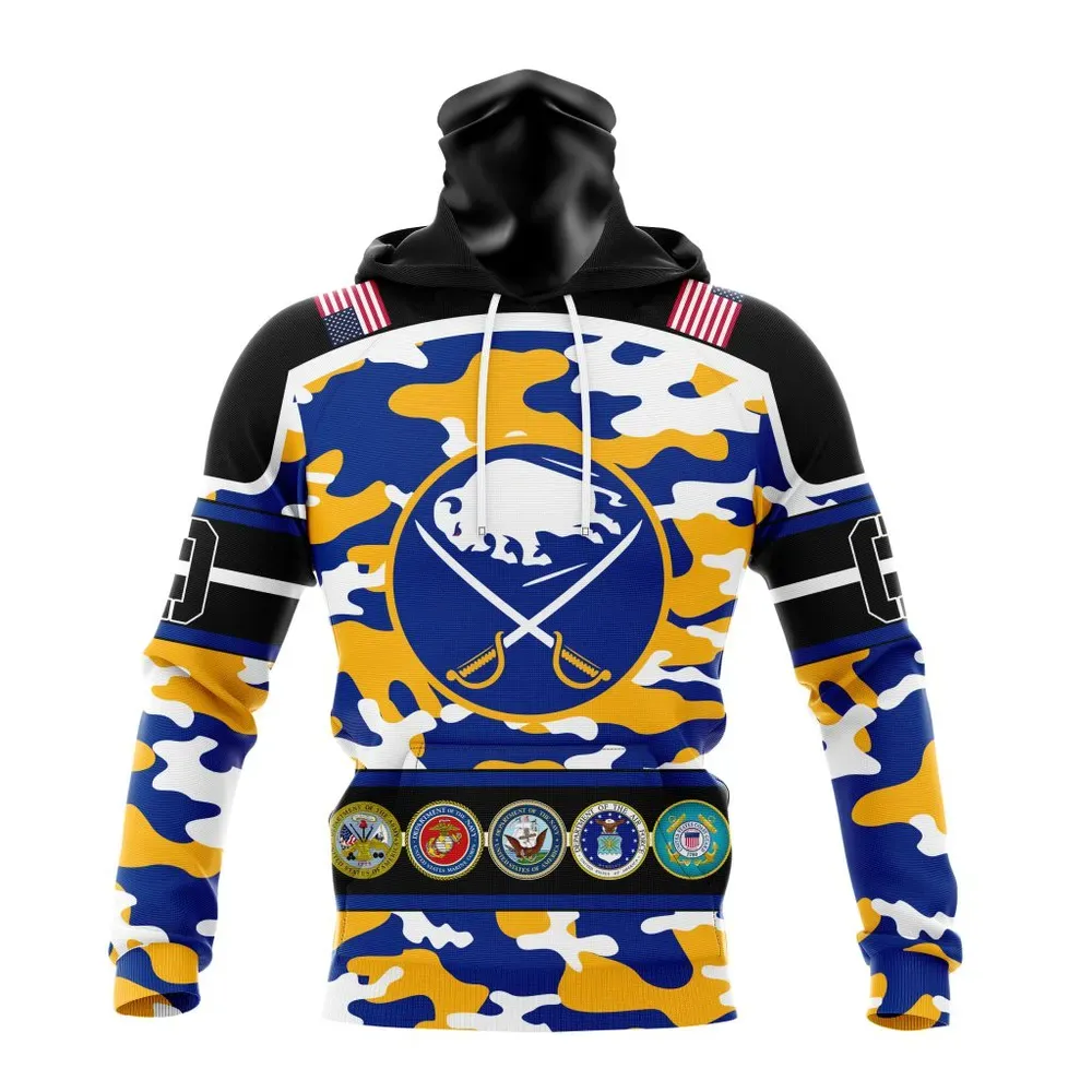 NHL Buffalo Sabres | Specialized Design Wih Camo Team Color And Military Force Logo Mask Hoodie