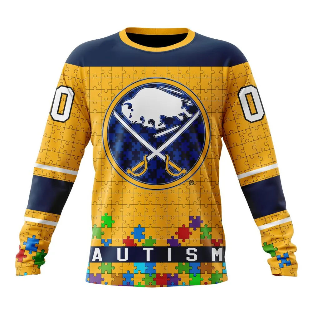 NHL Buffalo Sabres | Specialized Unisex Kits Hockey Fights Against Autism Long Sleeved Sweatshirt 