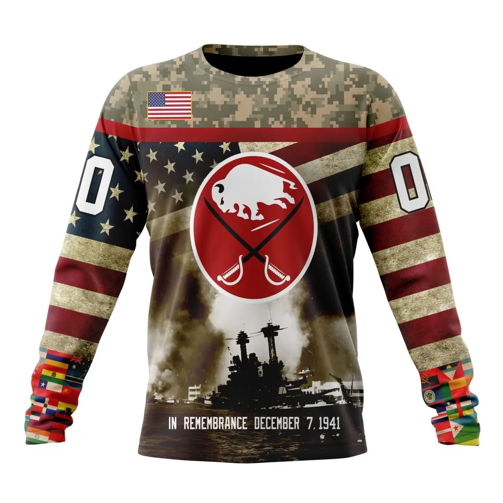 NHL Buffalo Sabres | Specialized Unisex Kits Remember Pearl Harbor Long Sleeved Sweatshirt 