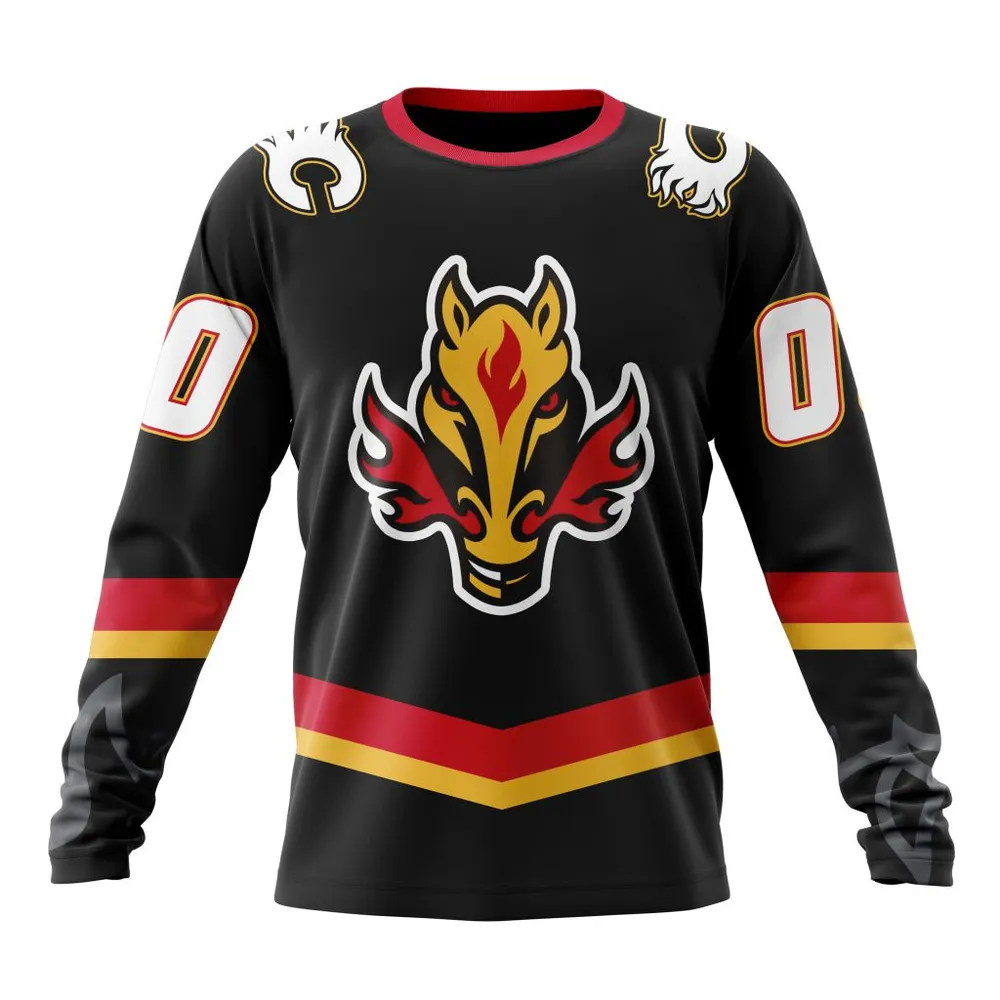 NHL Calgary Flames Black Alternate Kits Long Sleeved Sweatshirt 