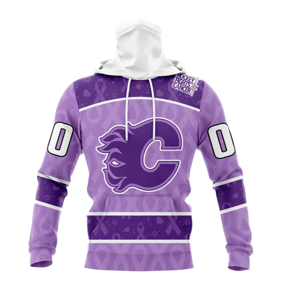 NHL Calgary Flames New Lavender Hockey Fight Cancer St2301 Mask Hoodie