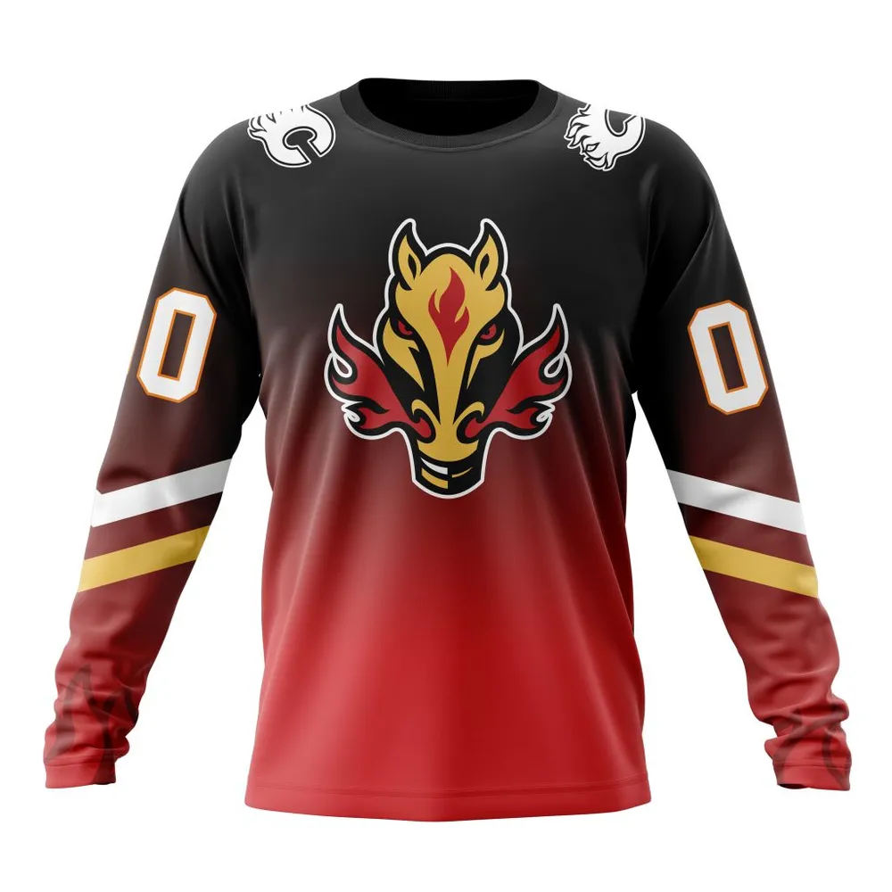 NHL Calgary Flames Personalize Gradient Series Concept St2301 Long Sleeved Sweatshirt 