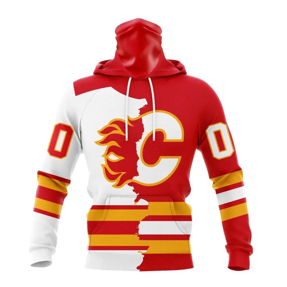 NHL Calgary Flames Personalize Home Mix Away Kits Mask Hoodie