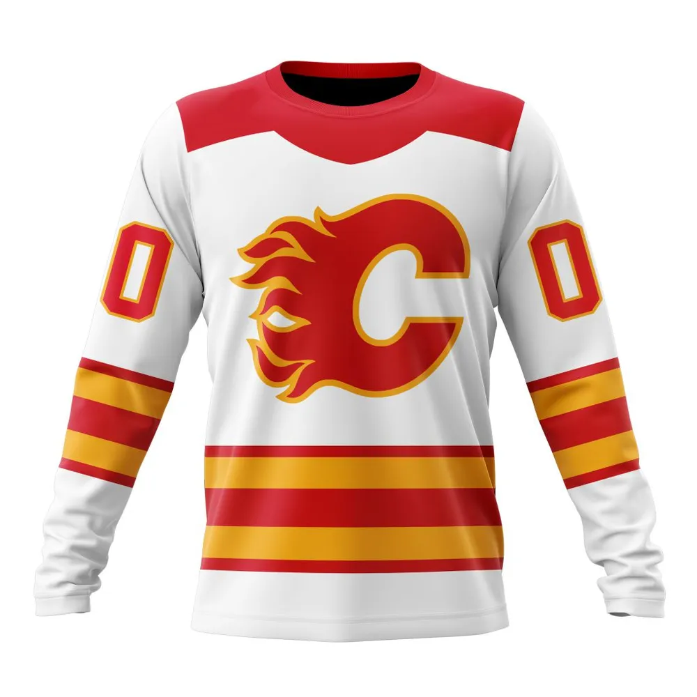 NHL Calgary Flames Personalized Away Kits Long Sleeved Sweatshirt 