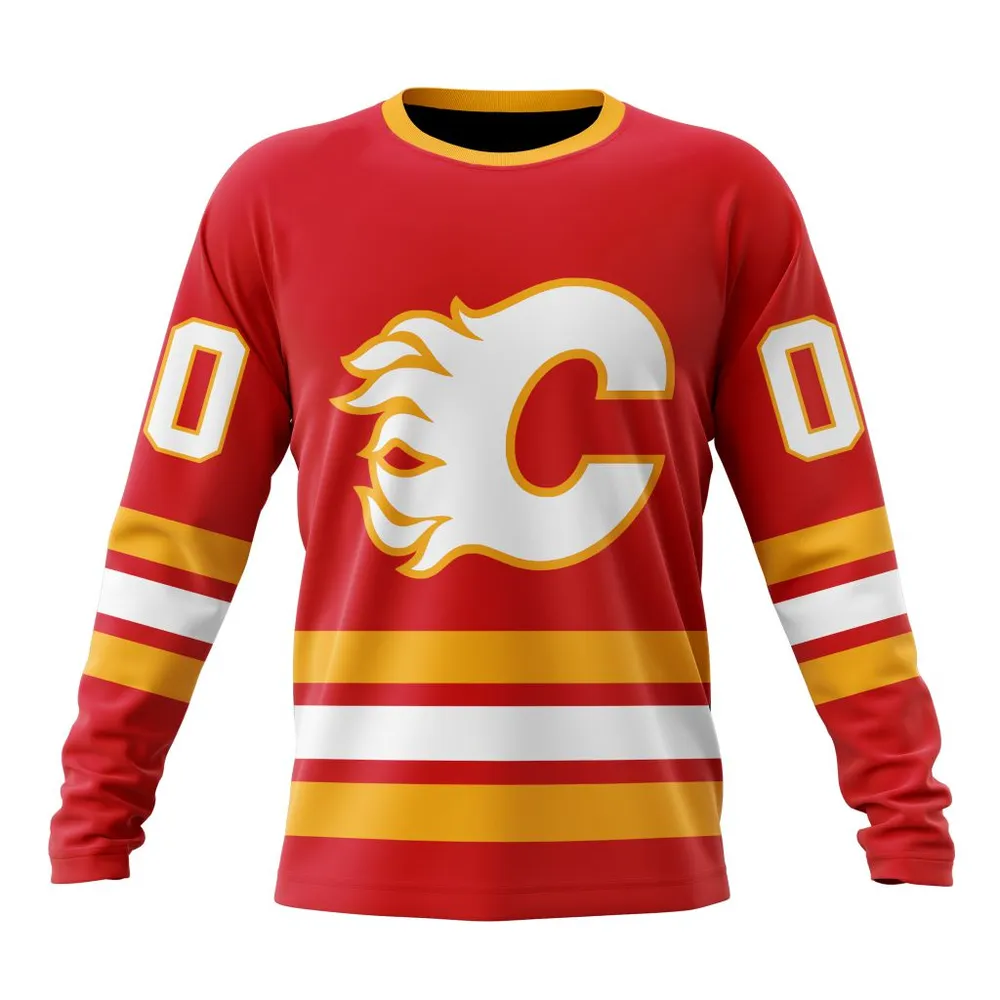 NHL Calgary Flames Personalized Home Kits Long Sleeved Sweatshirt 