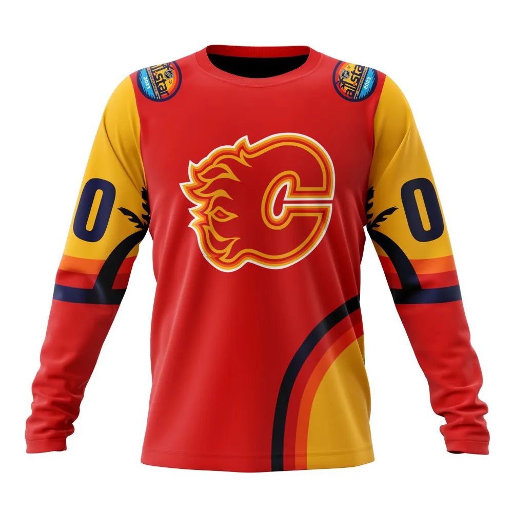 NHL Calgary Flames Special All-Star Game Design With Florida Sunset Long Sleeved Sweatshirt 