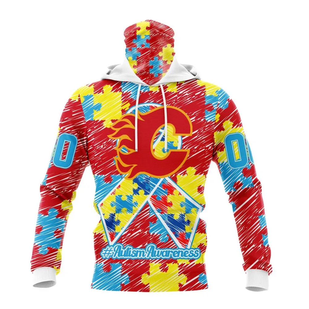 NHL Calgary Flames Special Autism Awareness Design St2201 Mask Hoodie