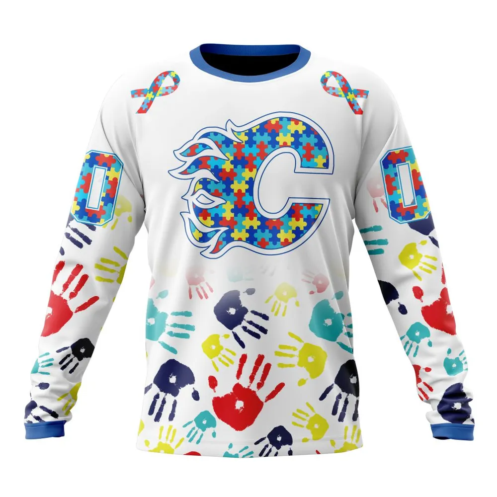 NHL Calgary Flames Special Autism Awareness Design St2203 Long Sleeved Sweatshirt 