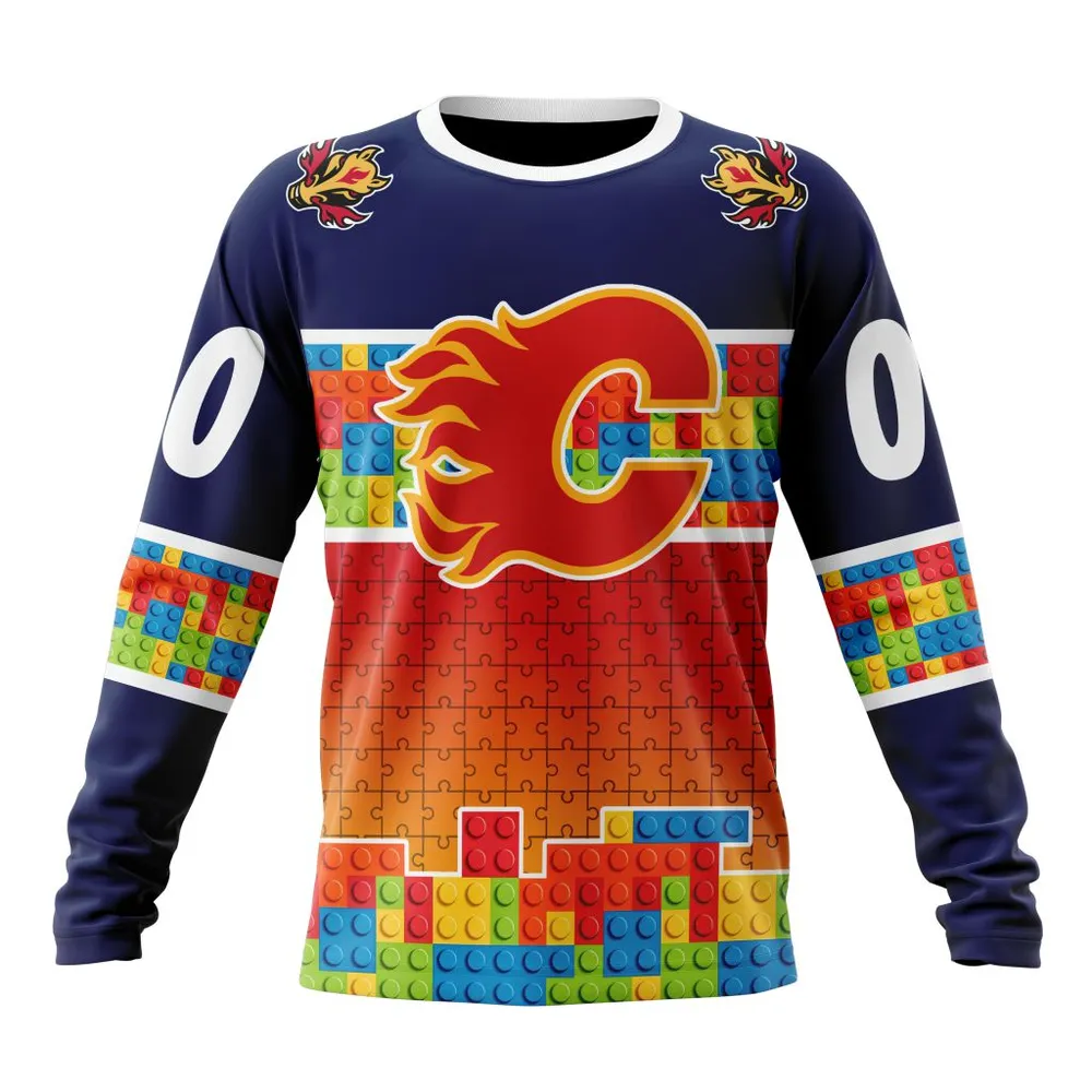 NHL Calgary Flames Special Autism Awareness Design V2301 Long Sleeved Sweatshirt 