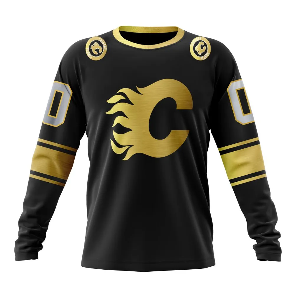 NHL Calgary Flames Special Black And Gold Design St2401 Long Sleeved Sweatshirt 