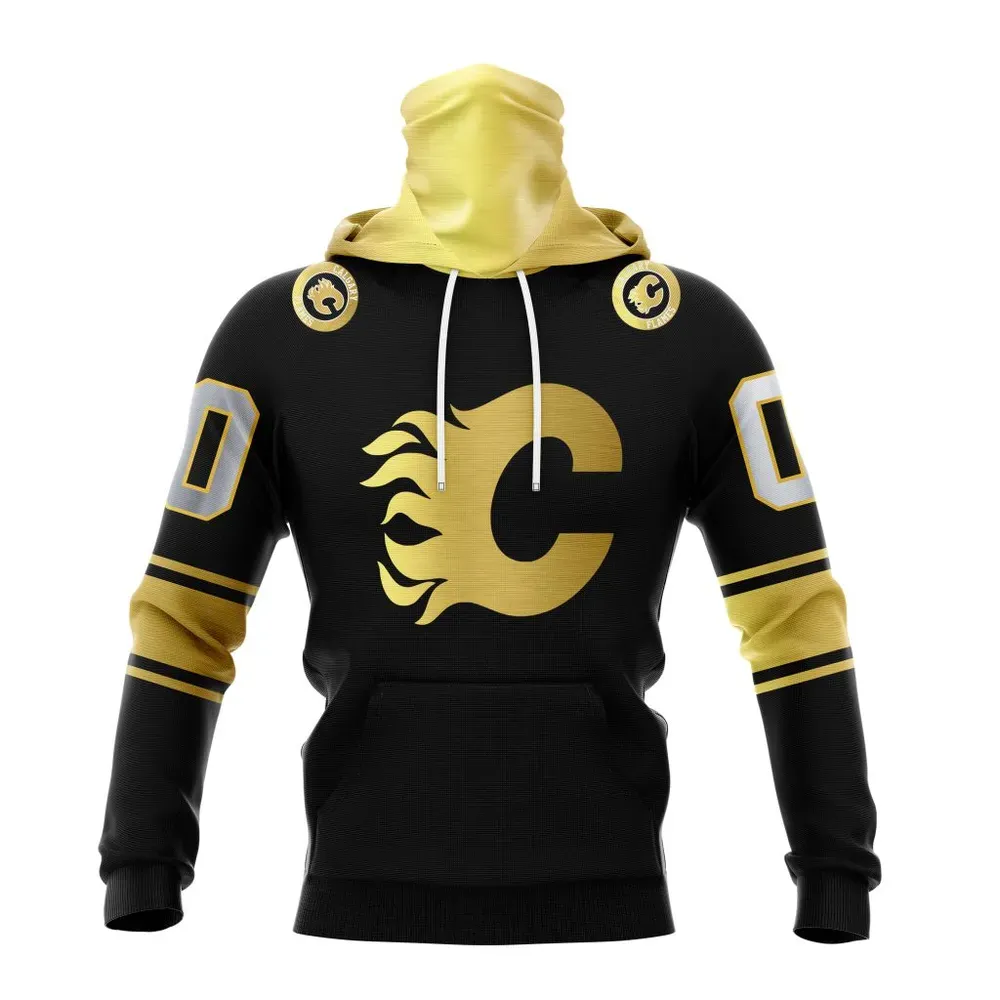 NHL Calgary Flames Special Black And Gold Design St2401 Mask Hoodie