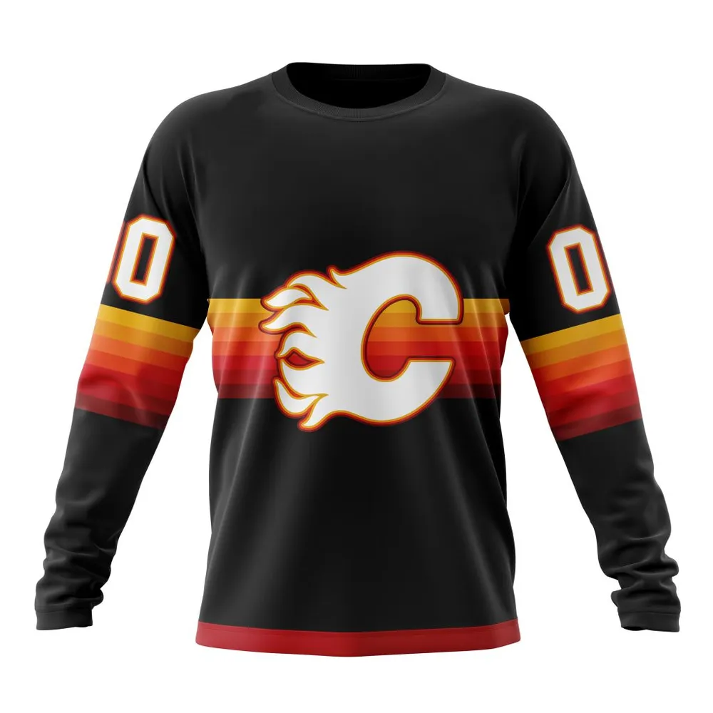 NHL Calgary Flames Special Black And Gradient Design St2301 Long Sleeved Sweatshirt 