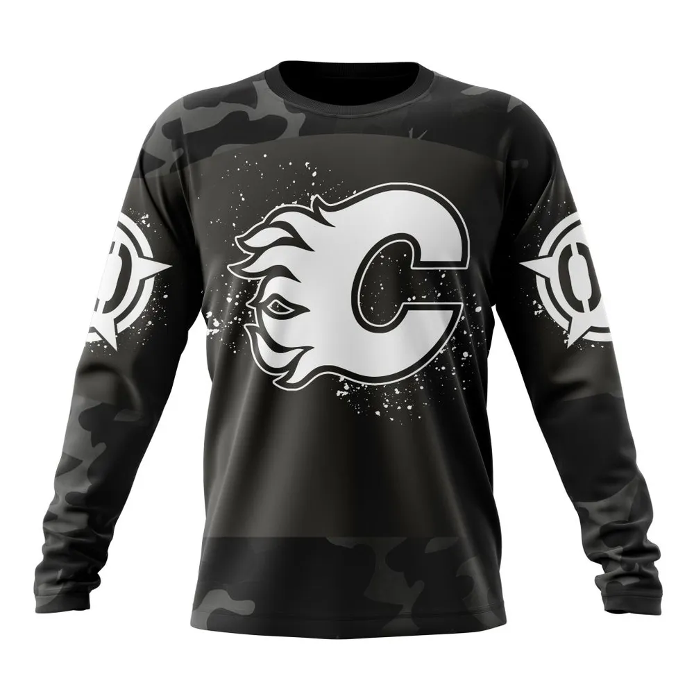 NHL Calgary Flames Special Black Camo Design For Veterans Day St2304 Long Sleeved Sweatshirt 