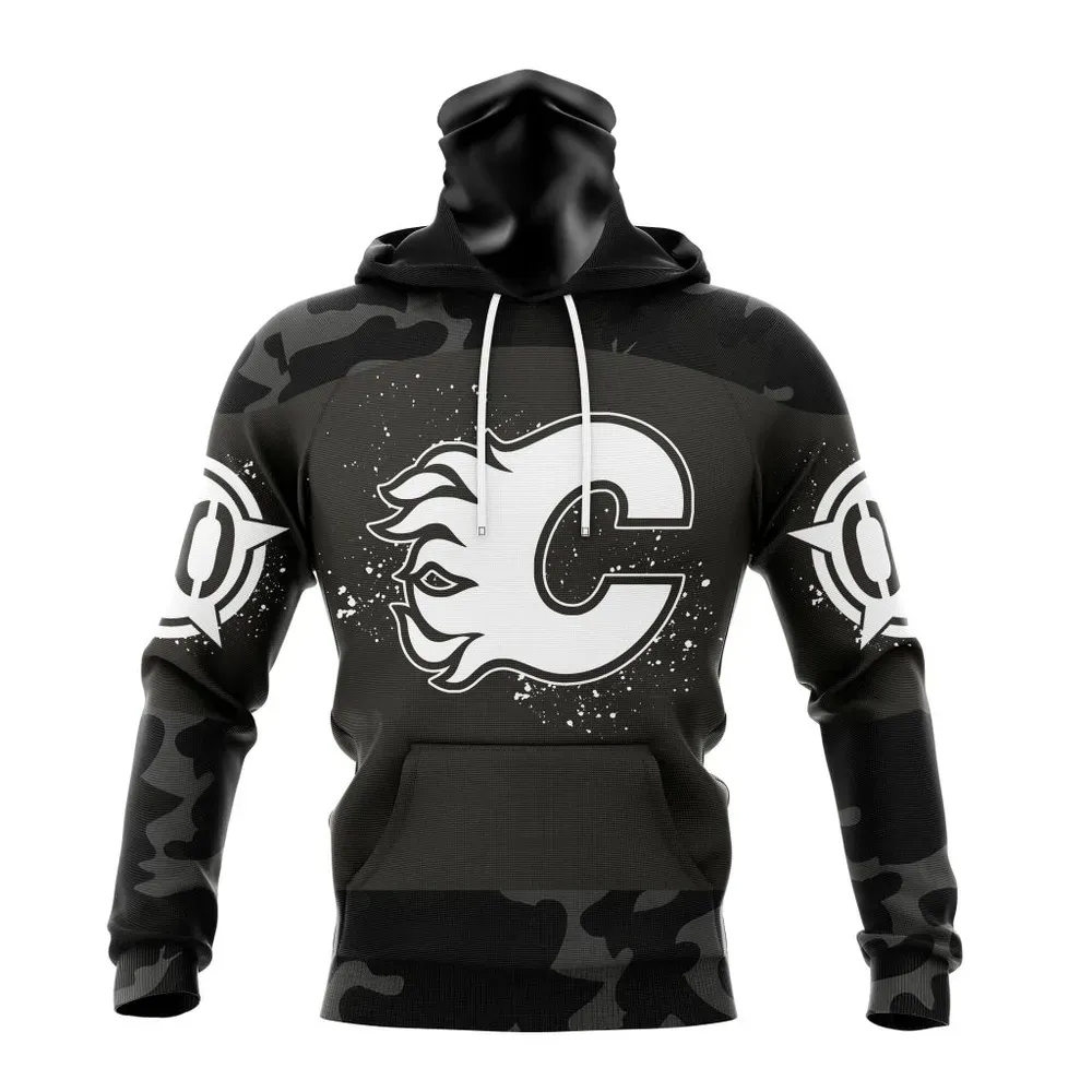 NHL Calgary Flames Special Black Camo Design For Veterans Day St2304 Mask Hoodie