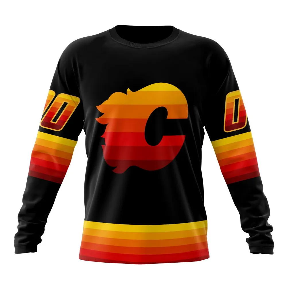 NHL Calgary Flames Special Blackout Design St2401 Long Sleeved Sweatshirt 