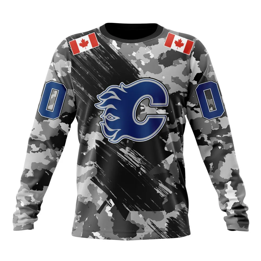 NHL Calgary Flames Special Camo Armed Forces Design St2301 Long Sleeved Sweatshirt 