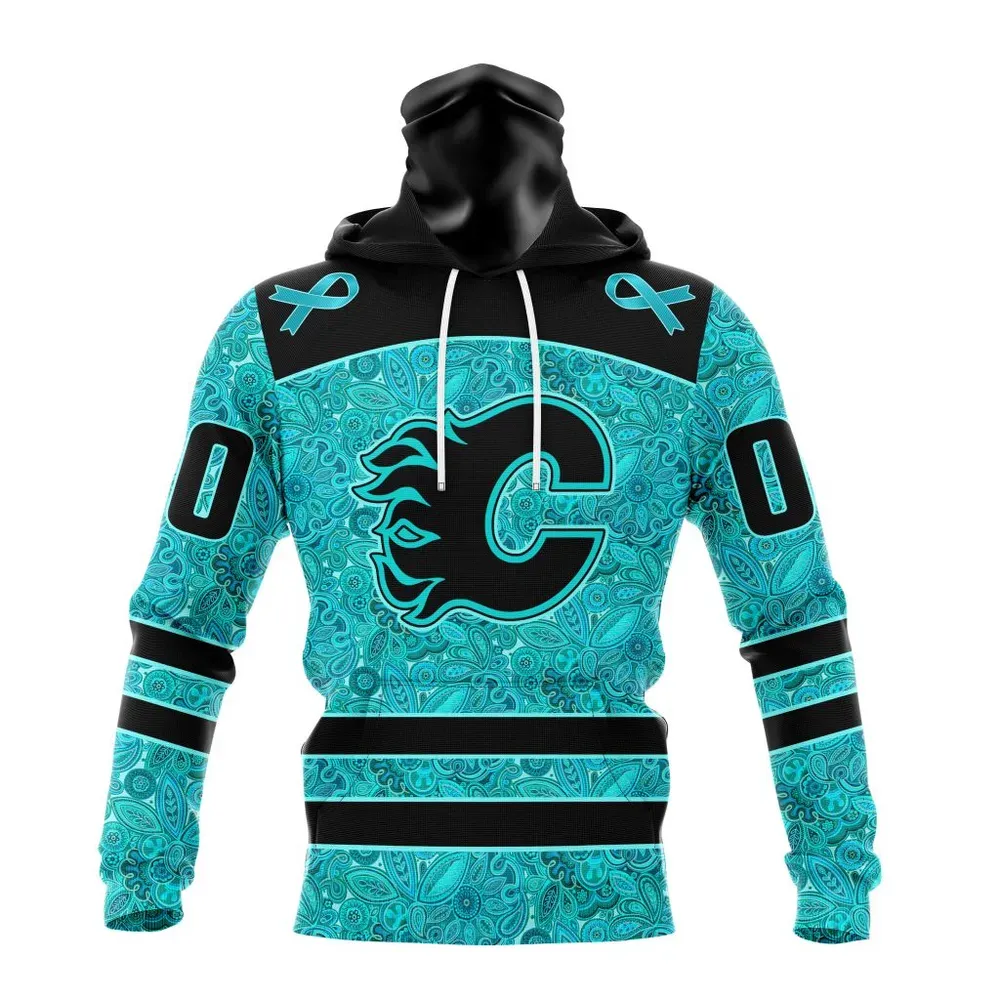 NHL Calgary Flames Special Design Fight Ovarian Cancer St2201 Mask Hoodie