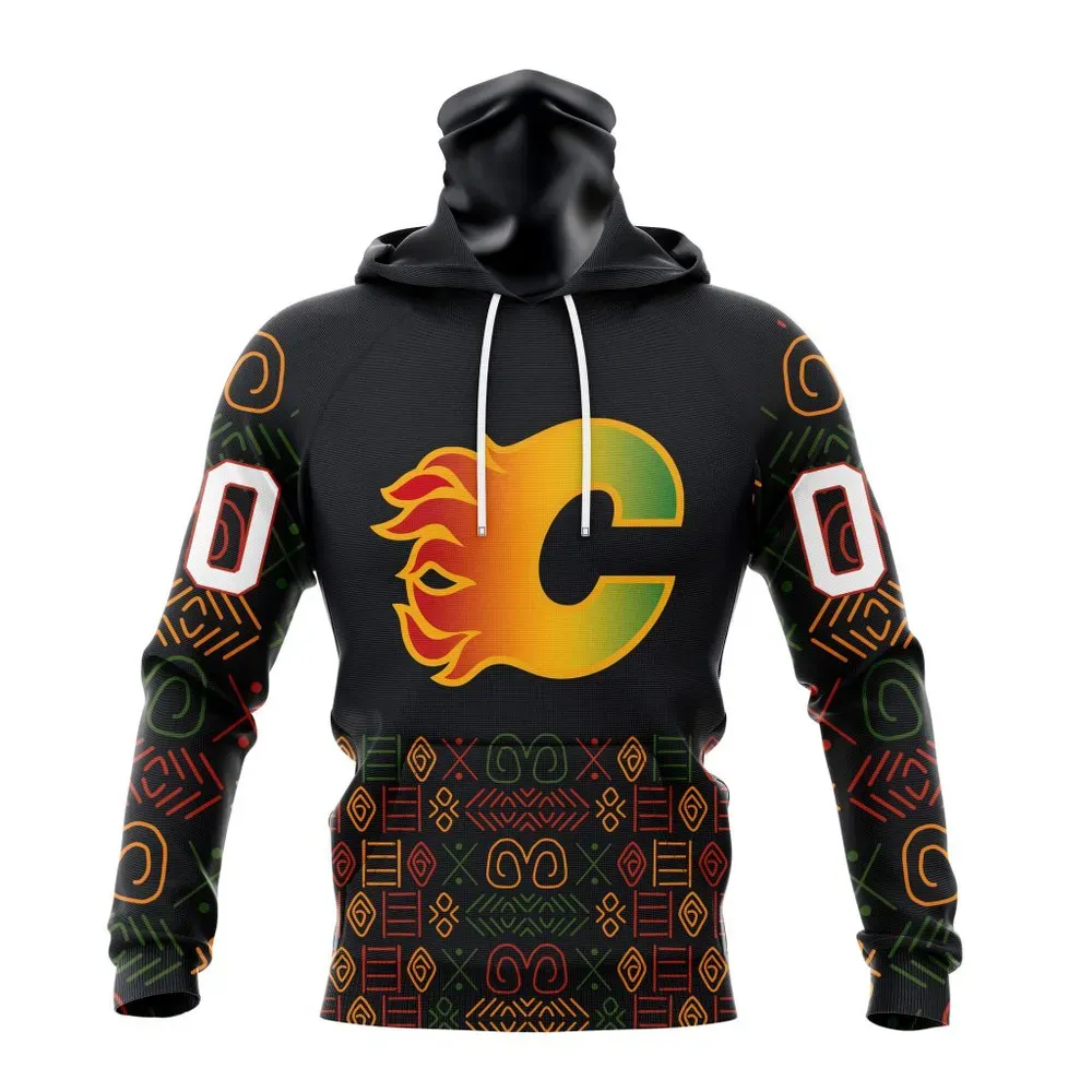 NHL Calgary Flames Special Design For Black History Month St2401 Mask Hoodie