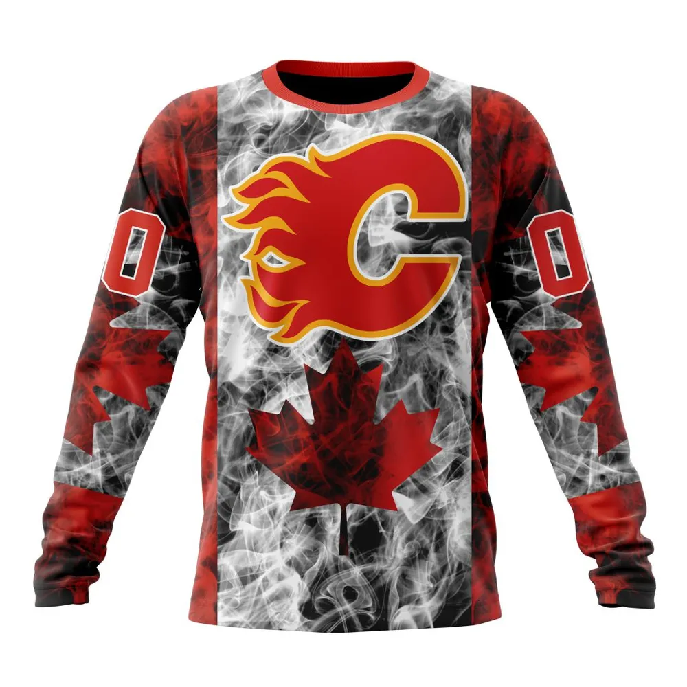 NHL Calgary Flames Special Design For Canada Day St2401 Long Sleeved Sweatshirt 