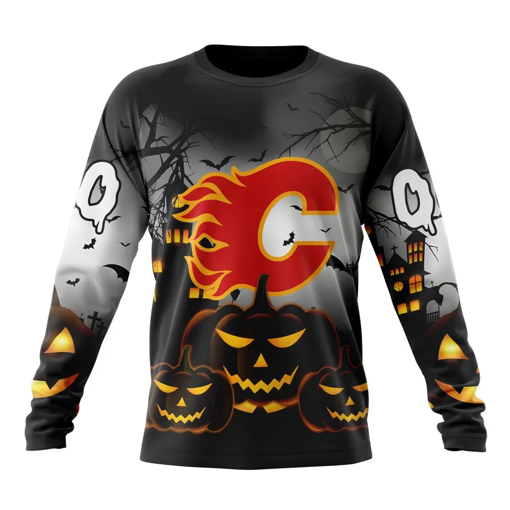 NHL Calgary Flames Special Design For Halloween St2302 Long Sleeved Sweatshirt 