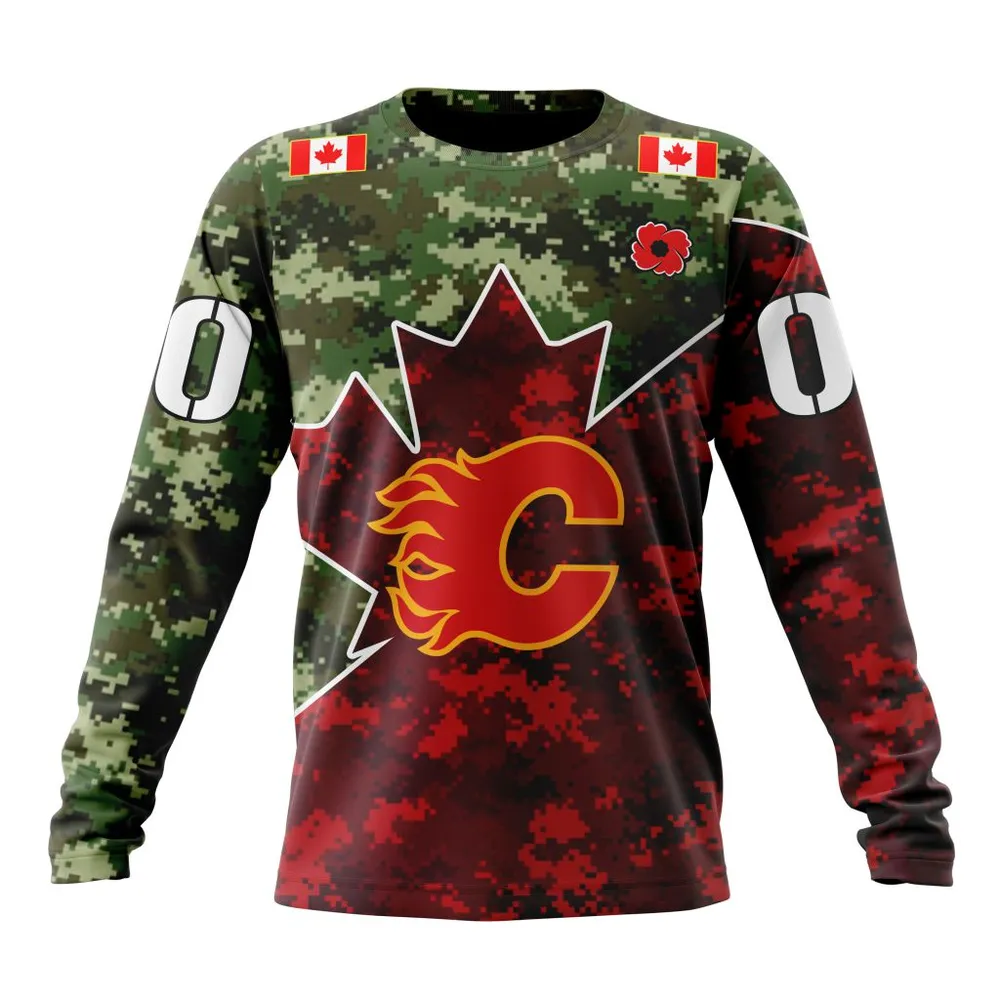 NHL Calgary Flames Special Design For Remembrance Day St2201 Long Sleeved Sweatshirt 