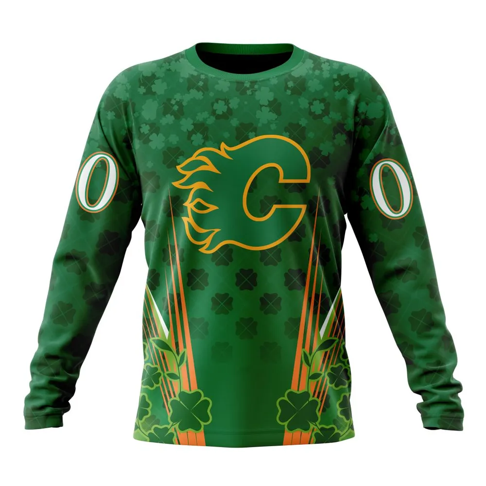 NHL Calgary Flames Special Design For St. Patrickâ€™S Day St2402 Long Sleeved Sweatshirt 