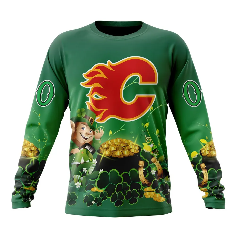 NHL Calgary Flames Special Design For St. Patrickâ€™S Day St2403 Long Sleeved Sweatshirt 