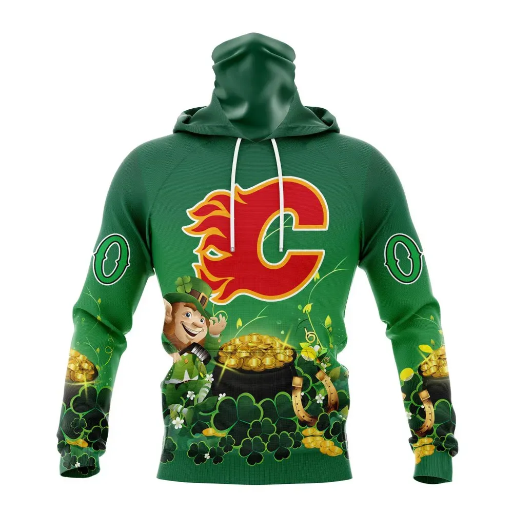 NHL Calgary Flames Special Design For St. Patrickâ€™S Day St2403 Mask Hoodie