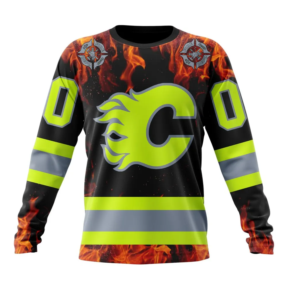 NHL Calgary Flames Special Design Honoring Firefighters St2401 Long Sleeved Sweatshirt 