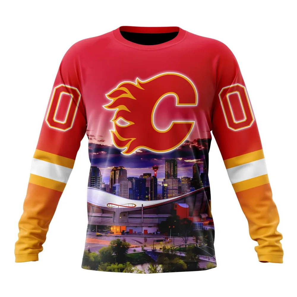 NHL Calgary Flames Special Design With City Skyline St2301 Long Sleeved Sweatshirt 