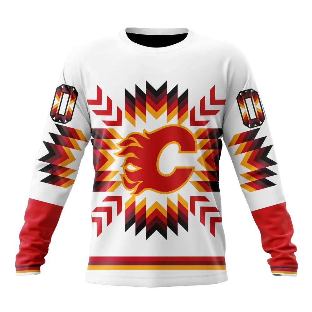 NHL Calgary Flames Special Design With Native Pattern St2302 Long Sleeved Sweatshirt 