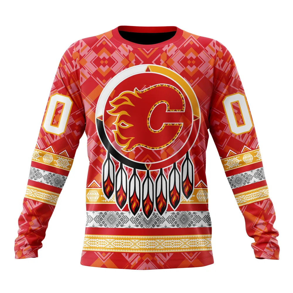 NHL Calgary Flames Special Design With Native Pattern St2303 Long Sleeved Sweatshirt 