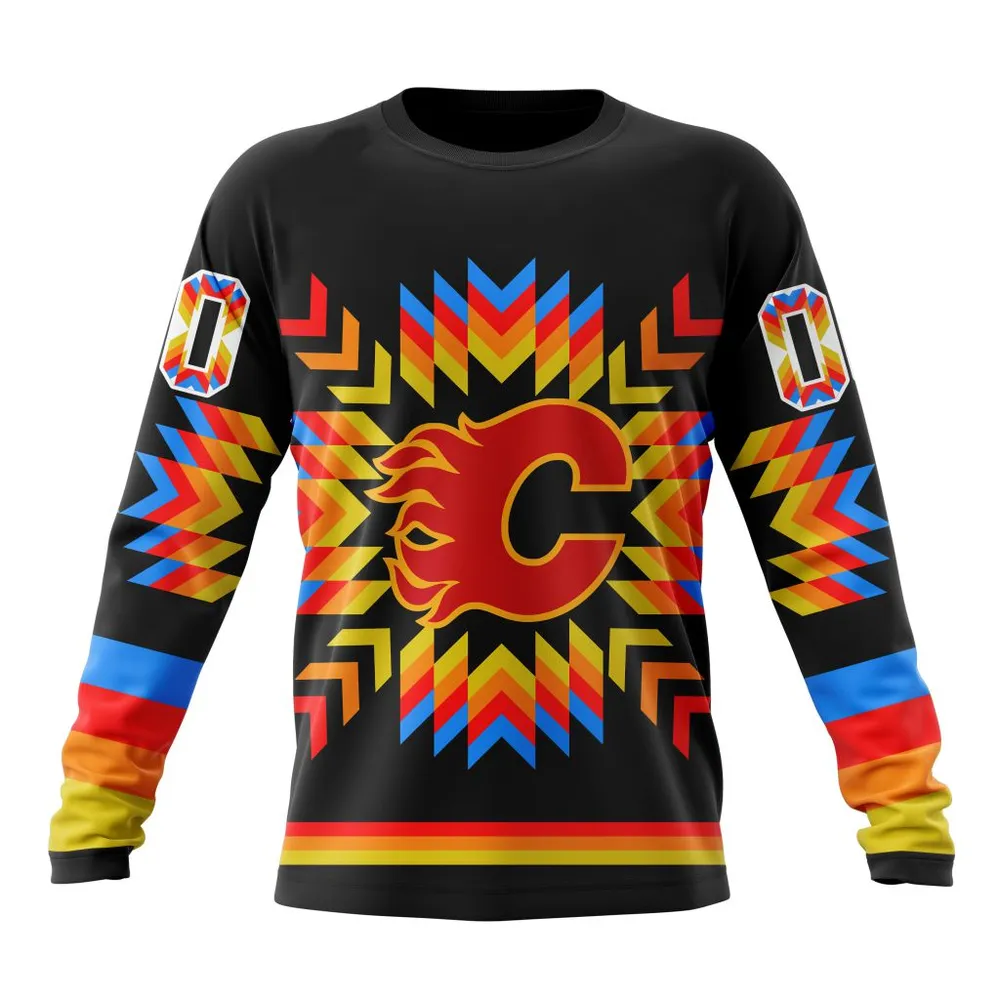 NHL Calgary Flames Special Design With Native Pattern St2306 Long Sleeved Sweatshirt 