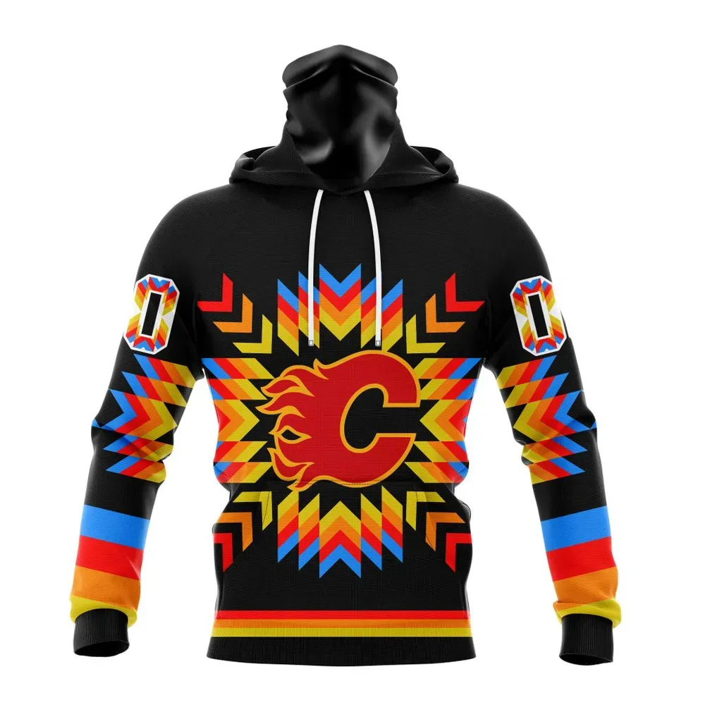 NHL Calgary Flames Special Design With Native Pattern St2306 Mask Hoodie