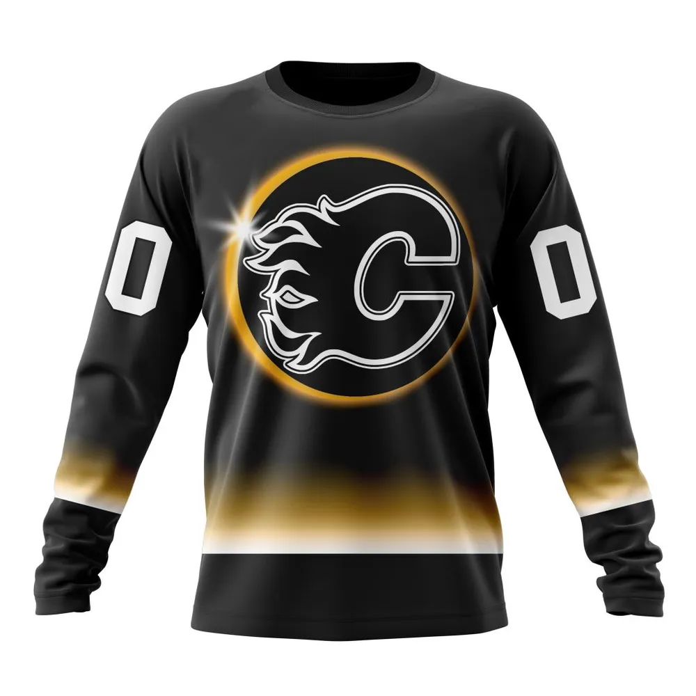 NHL Calgary Flames Special Eclipse Design St2401 Long Sleeved Sweatshirt 