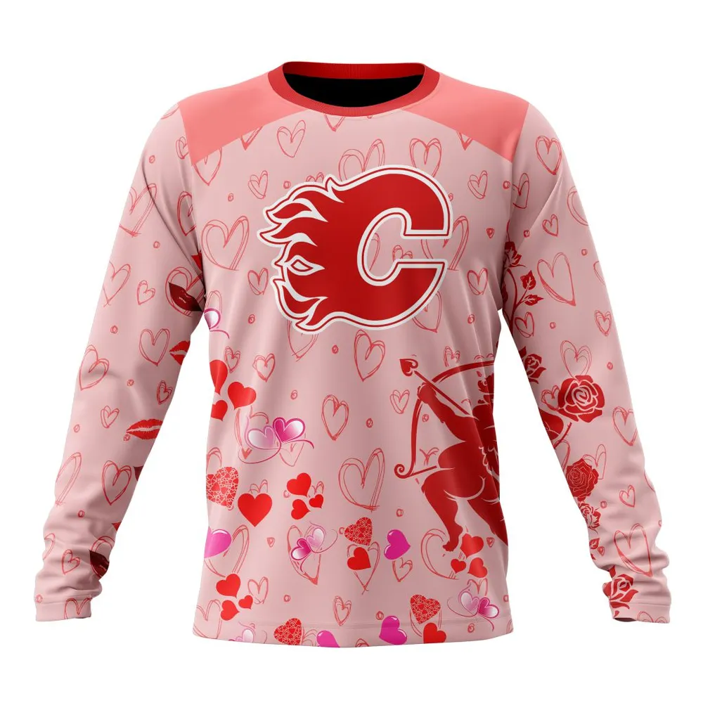 NHL Calgary Flames Special Gift For Valentines Day St2402 Long Sleeved Sweatshirt 