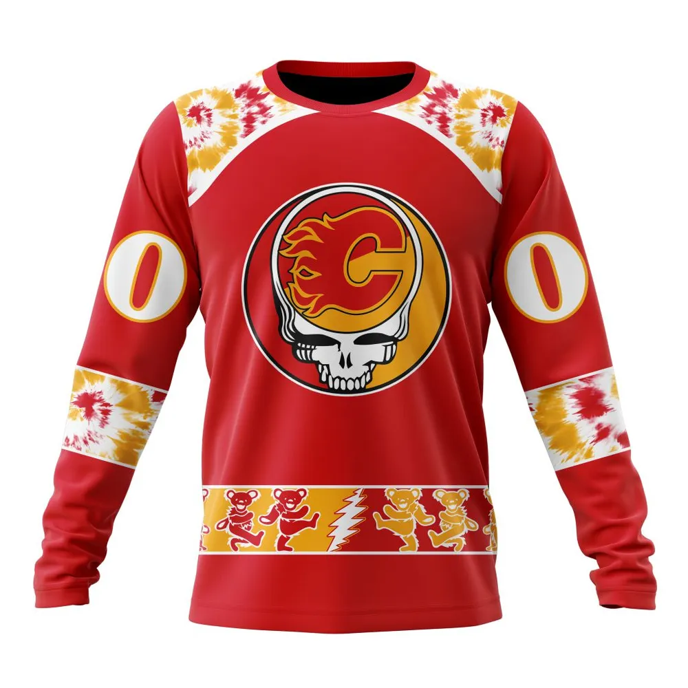 NHL Calgary Flames Special Grateful Dead Design St2301 Long Sleeved Sweatshirt 