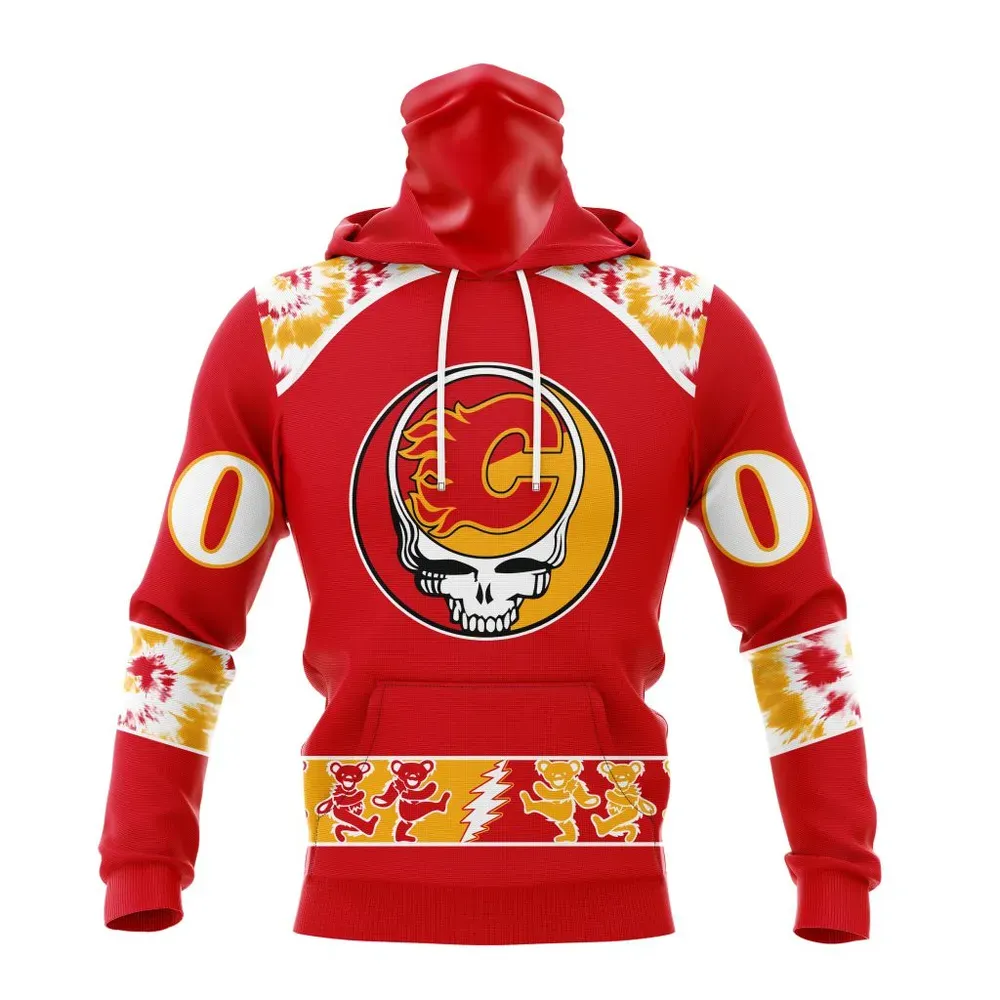 NHL Calgary Flames Special Grateful Dead Design St2301 Mask Hoodie