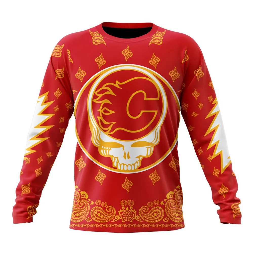 NHL Calgary Flames Special Grateful Dead Design St2303 Long Sleeved Sweatshirt 