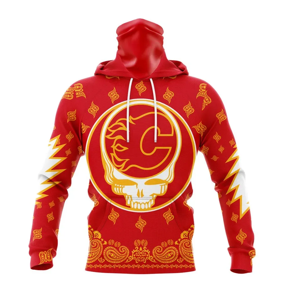 NHL Calgary Flames Special Grateful Dead Design St2303 Mask Hoodie