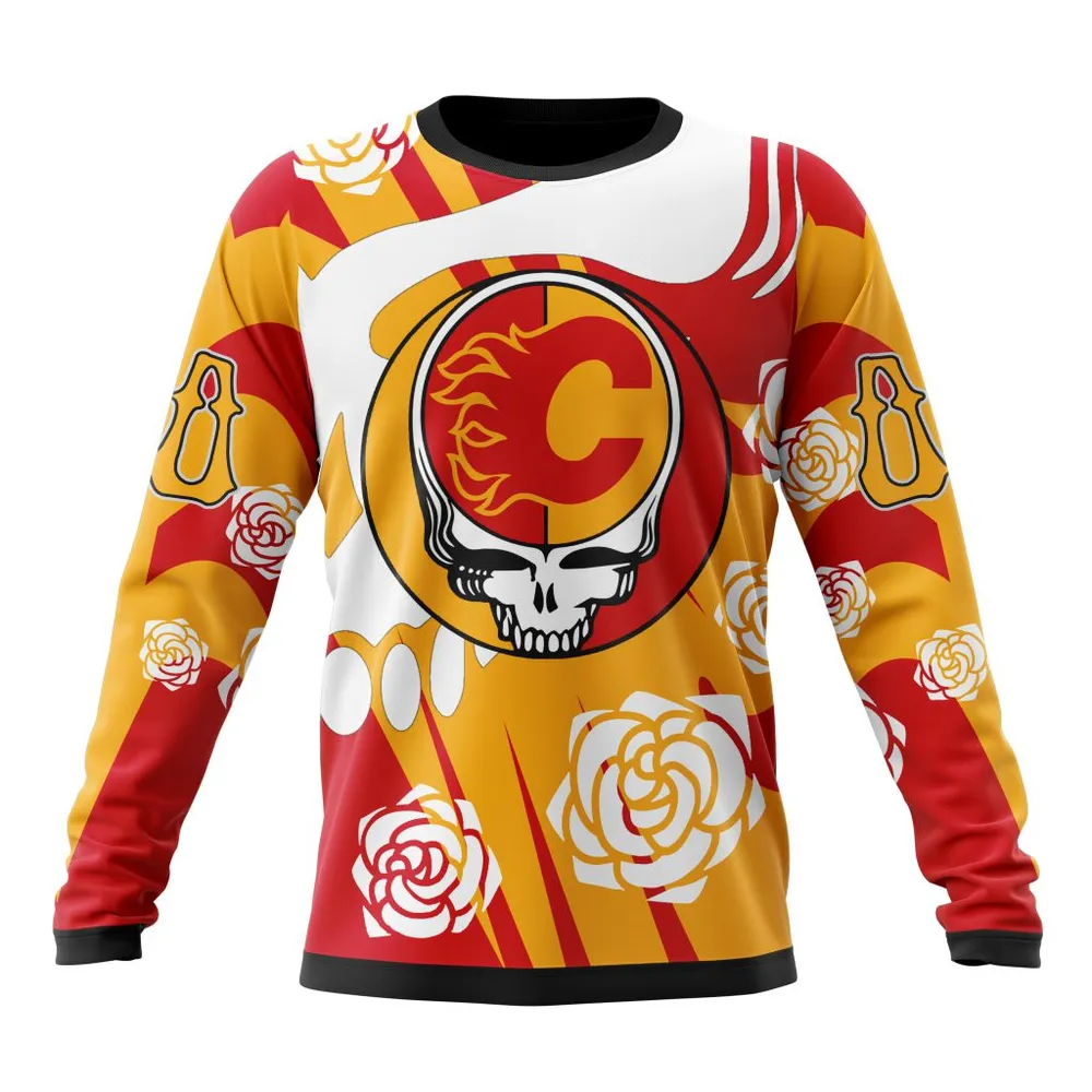 NHL Calgary Flames Special Grateful Dead Design St2305 Long Sleeved Sweatshirt 