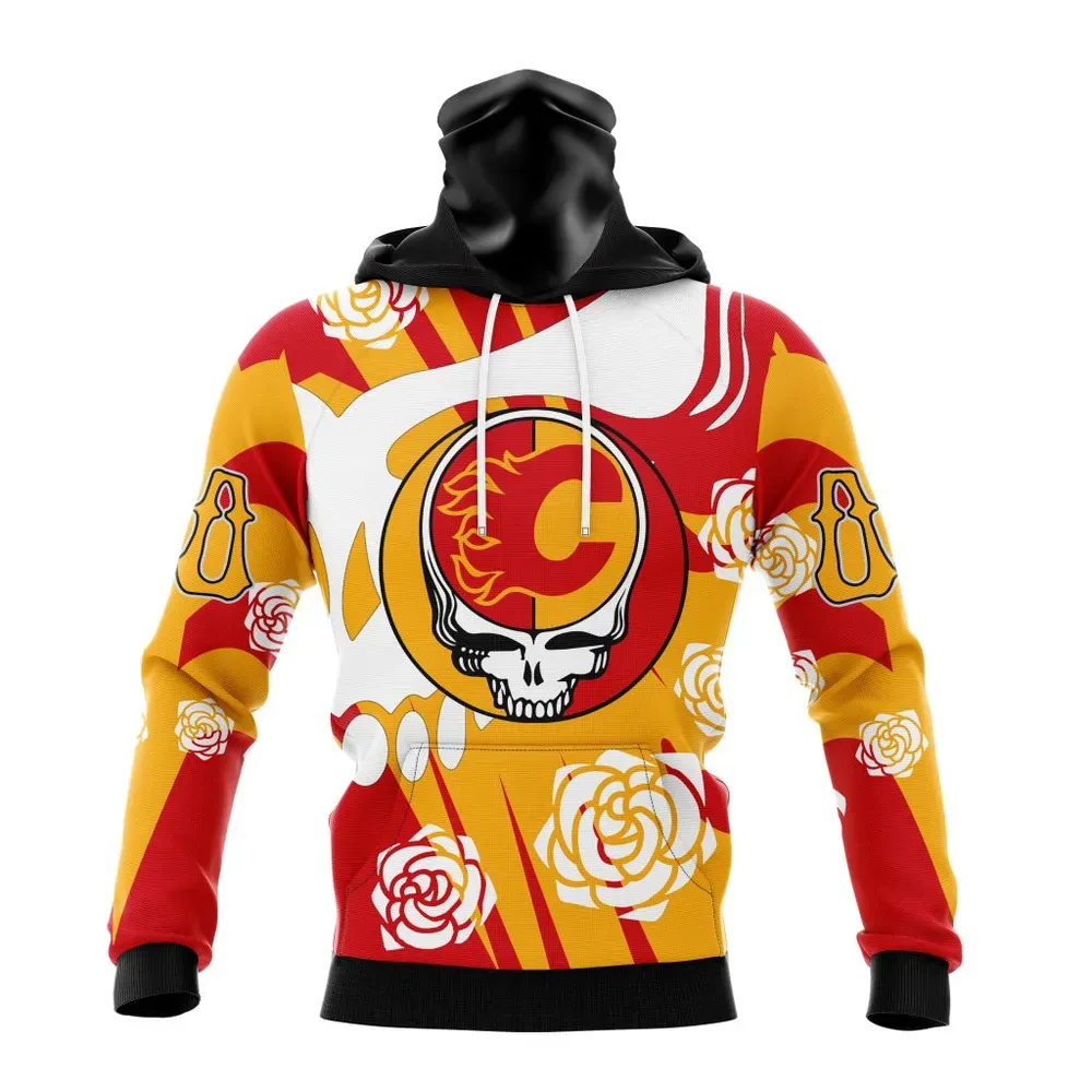 NHL Calgary Flames Special Grateful Dead Design St2305 Mask Hoodie