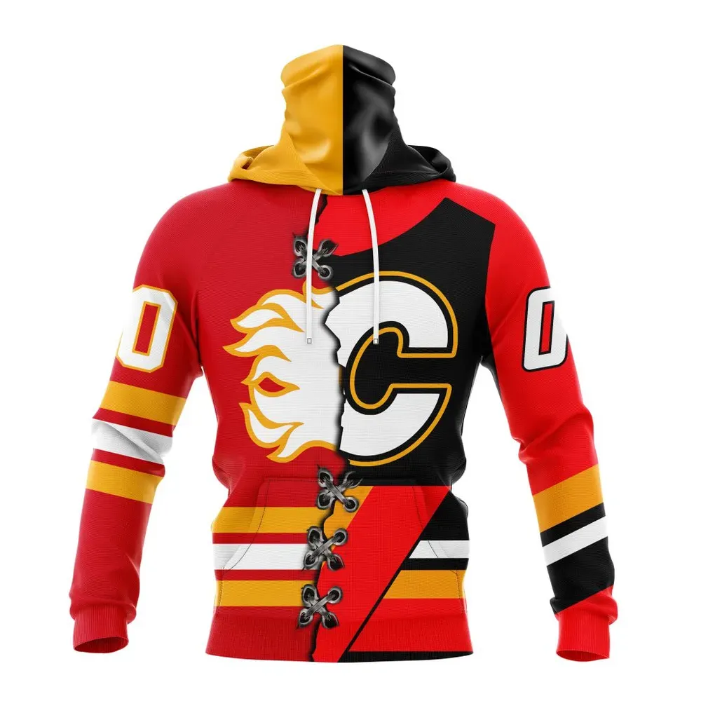 NHL Calgary Flames Special Home Mix Reverse Retro Personalized Kits Mask Hoodie